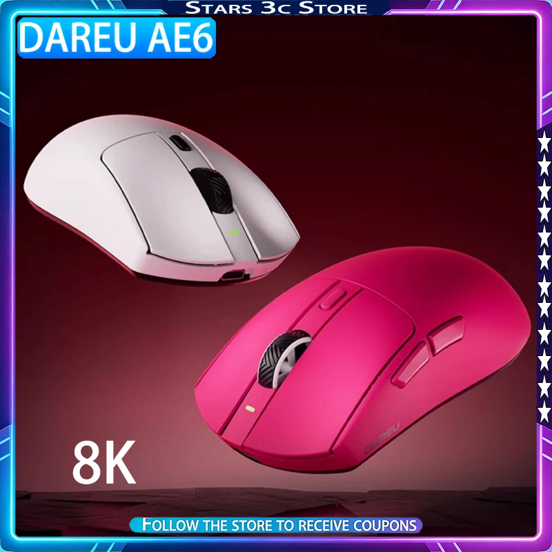 Dareu AE6 Wireless Mouse Bluetooth Tri Mode Lightweight Ergonomics Dual 8K Stress Resistant Architecture Design Gaming Mouse