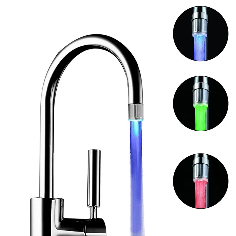 Shower Led Light Nozzle Multiple Color Temperature Sensor Night Light Faucet Led Lighting For Kitchen Bathroom