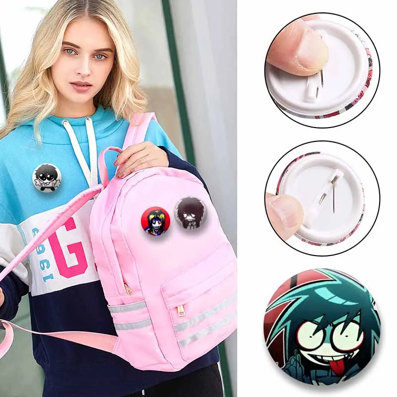 Horror-Charakter Killer Jeff Brosche Cartoon Runde Emaille-Pins Rucksack Kleidung Schmuck Ornamente Freunde Geschenke Souvenir Abzeichen – Detail 2