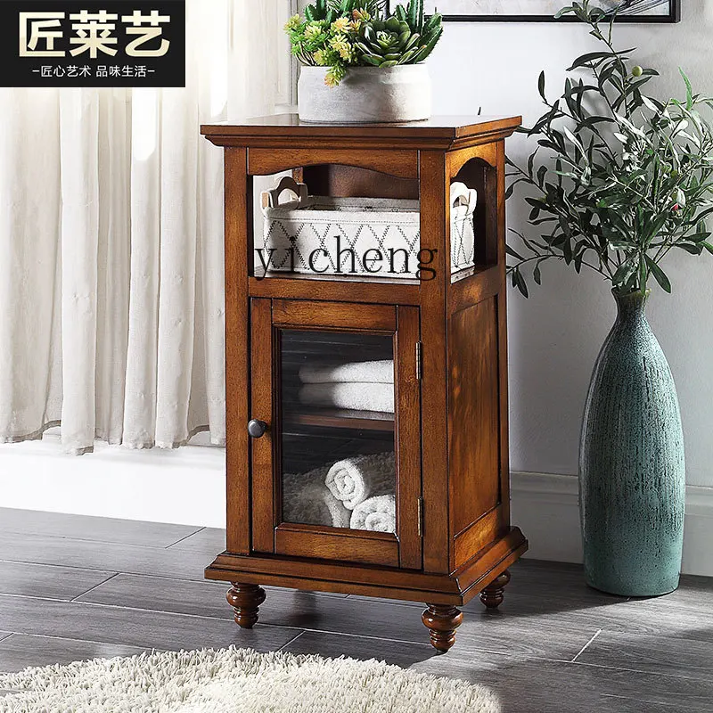 Zk Sofa Side Cabinet Simple Retro Solid Wood Corner Table Living Room Double Layer Square Table