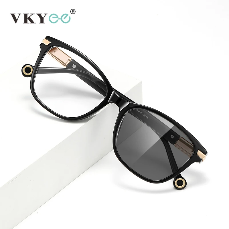 VKYEE New Simple Geometric Square Fashion Design Ladies Photochromic Anti-Blue Light Reading Glasses Customizable Prescription