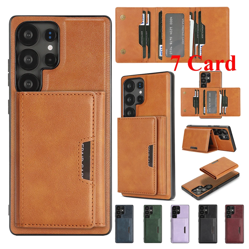 2-in-1 magnetische Ledertasche für Samsung Galaxy S25 + S25Edge S24 Ultra S23 Plus S25U S24U S23U 7 Kartenfächer Halter Telefonabdeckung