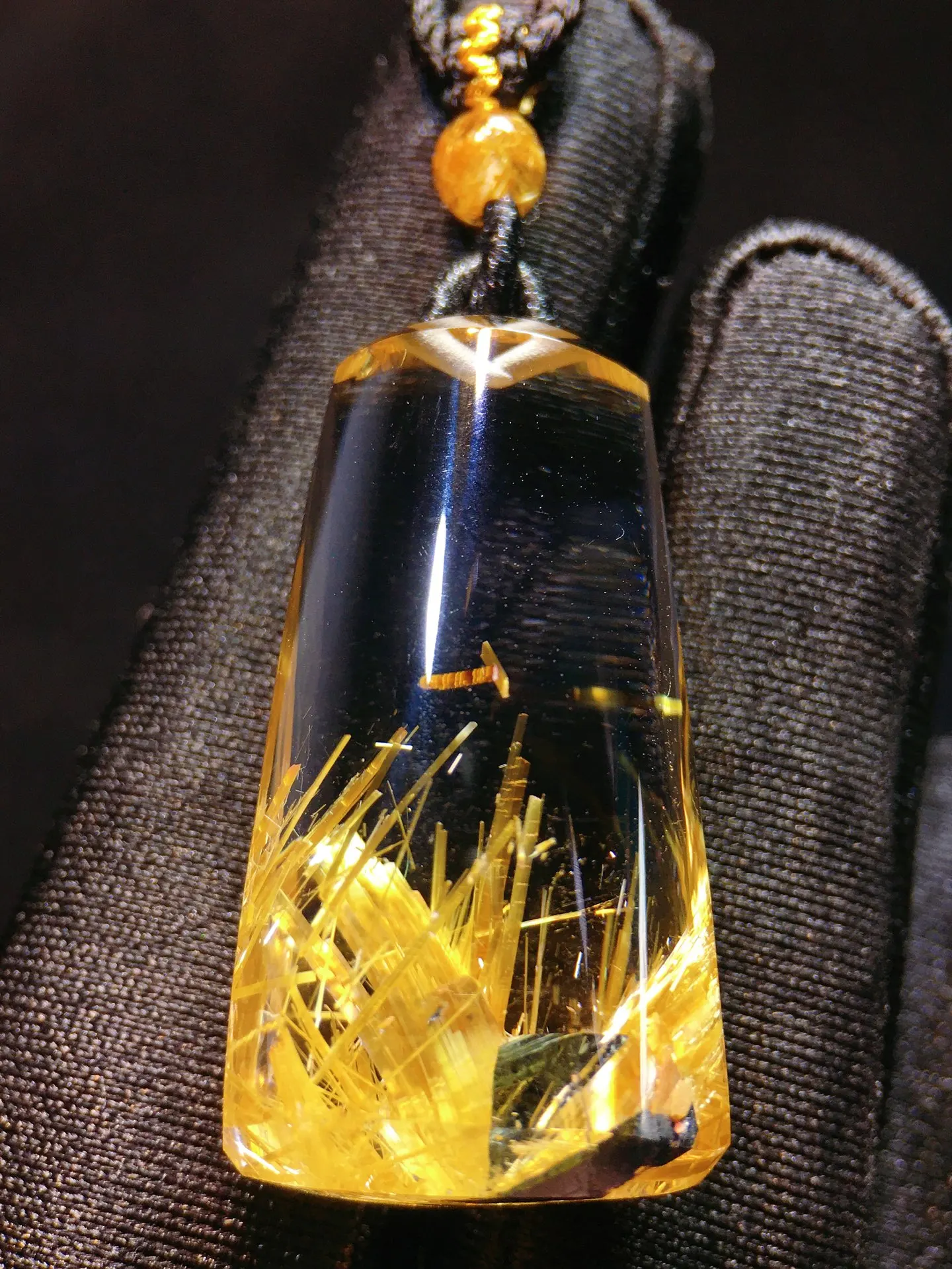 Natural Gold Rutilated Quartz Pendant 33.8*18.4*13mm Rectangle Rutilated Jewelry Men Women Brazil AAAAAAA