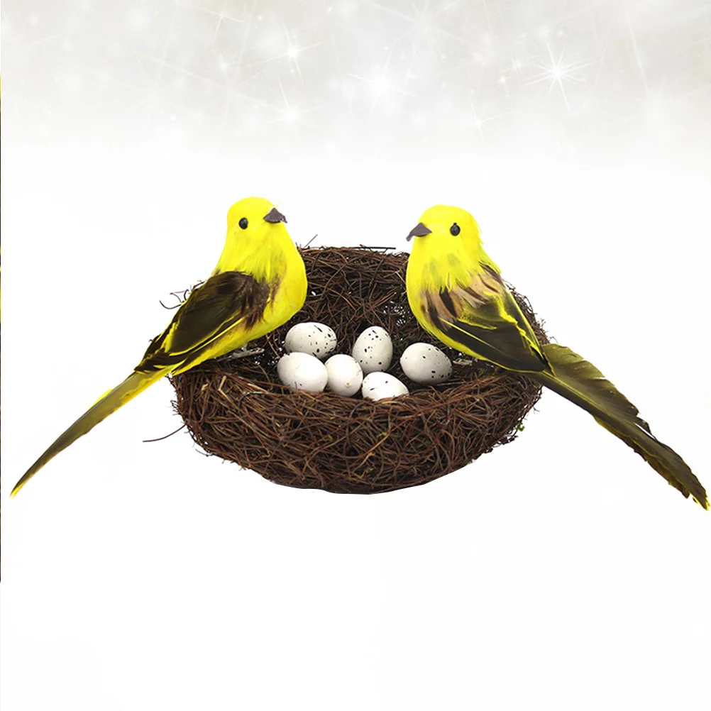 

6pcs Egg Birds Nest Yellow Rattan Foam Ornament For Kids Room Home Party Decor Artificial Nest Bird Egg Decor Fake Bird