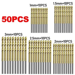 50pcs High Speed Steel Ti-plated Twist Bit Titanium Coated Drill Bits Tool High Quality Power Tools 1mm 1.5mm 2mm 2.5mm 3mm