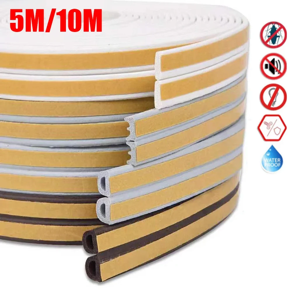 

5M/10M Door Window Seal Strip DIEP Self-adhesive Acoustic Foam Sealing Strip Tape Insulation Windproof Rubber Weatherstrip Tape