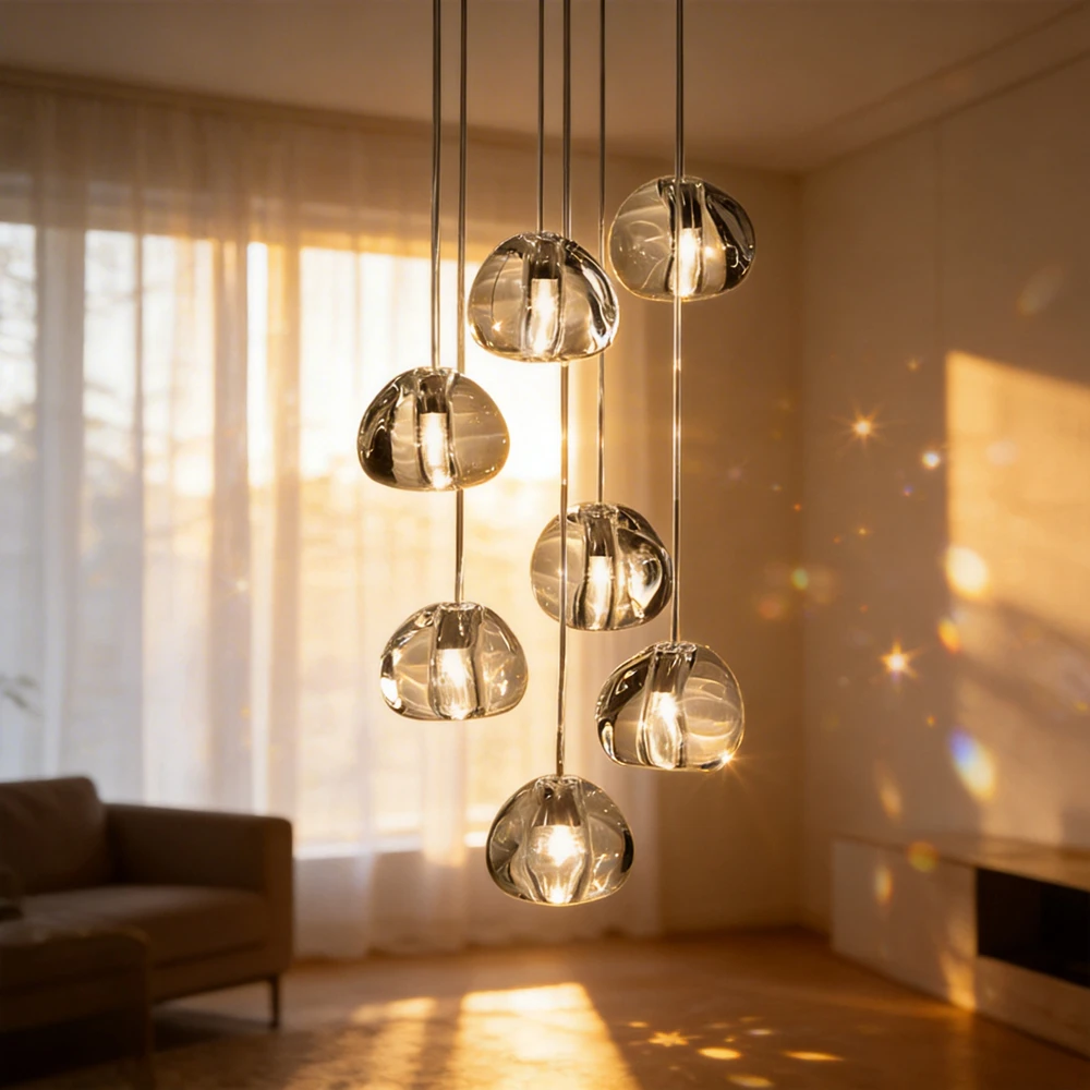 

Современная роскошная светодиодная люстра из хрусталя K9, подвесной светильник для лестницы, скандинавский декор для спальни, интерьерная подвесная лампа для гостиной и столовой