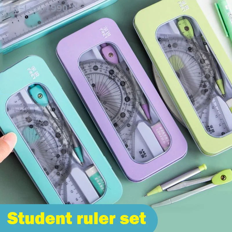 【CCA13】 7 pièces règle triangulaire rapporteur en caoutchouc examen étudiant règle spécifique boîte Kit outil boussole et règle ensembles fournitures scolaires