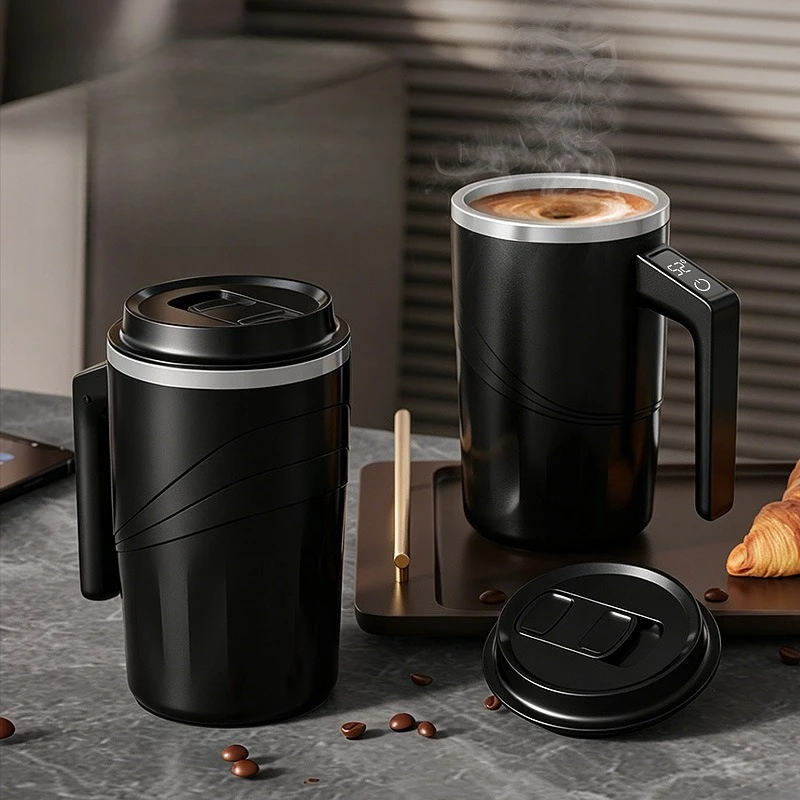 Self StirringCoffee Cup with Temperature Display,Stainless Steel Stirrer,Rechargeable with Lid,Automatic Stirring Cup,Convenient