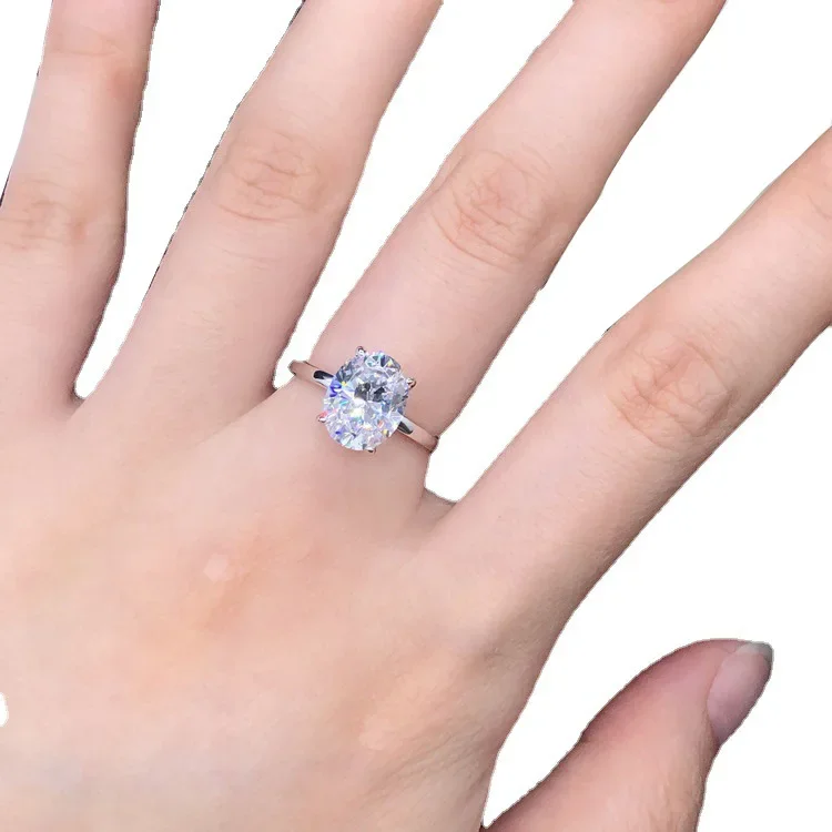 Sólido 14k ouro branco au585 platina pt950 quatro garras simples moda em forma de ovo anel de diamante moissanite anel de casamento feminino