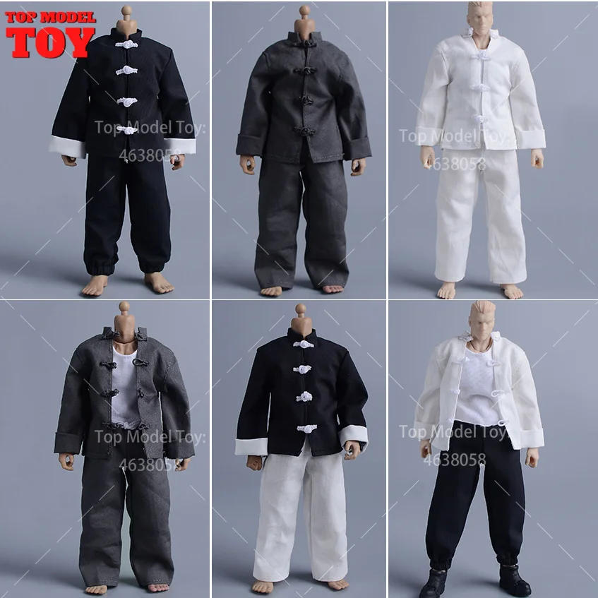 1/12 Chinese Tunic Suit Classic Man Kung Fu Master Suit Plate Buckle Clothing Model for 6