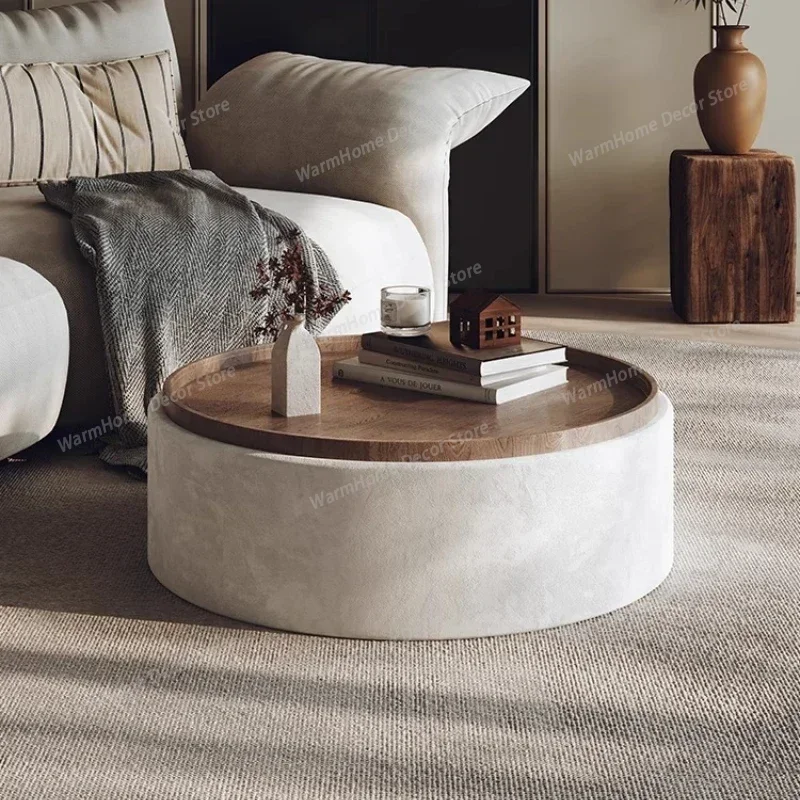 

Modern Wooden Velvet Round Living Room Cream Wind Light Luxury Storage Coffee Tea Table Luxury Furniture Center Tables For 88cm
