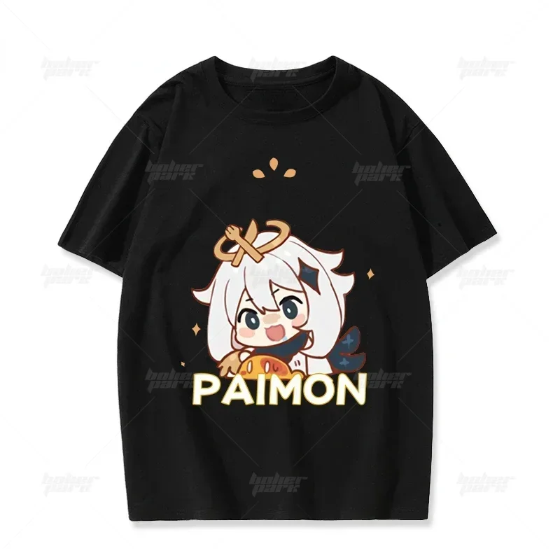 Kawaii Genshin Impact Fans Paimon Graphic Women Y2k T-shirt Cartoon Unisex Short Sleeve Tees Cotton Men Tops Streetwear Clothes