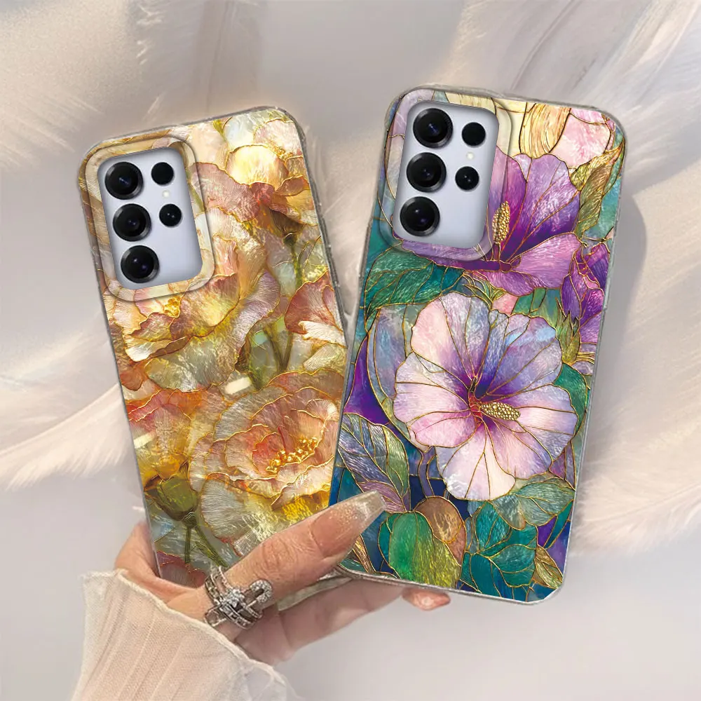 ﻿﻿﻿Artistic Morning Glory Rose Flowers Phone Case for Samsung Galaxy S26 S25 Ultra S24 Plus S23 S21 FE S22 S26+ S25+ Back Cover