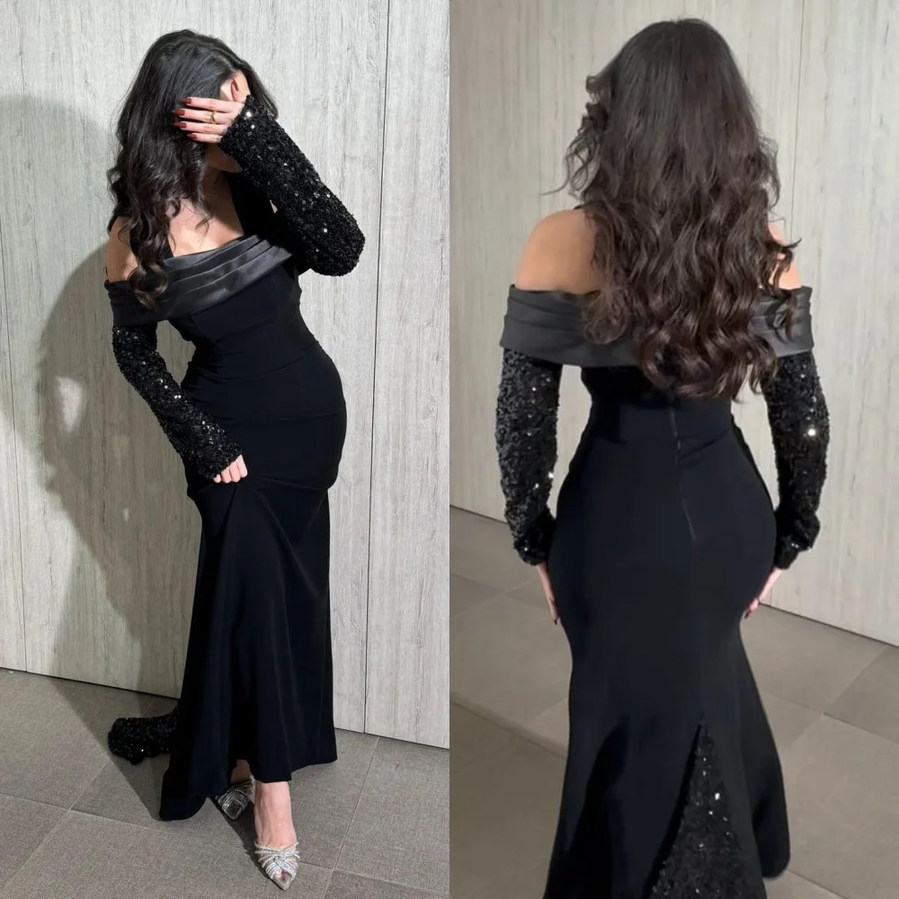 

Customized Sexy Matching Jersey Pleat Beading Sequined Mermaid Off-the-shoulder Midi Dresses Bespoke Occasion Dresses Fashion