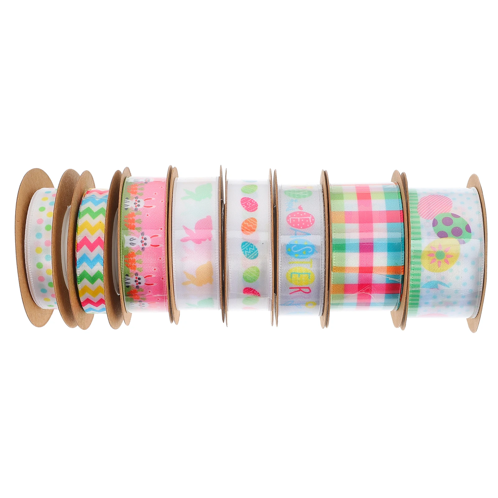

8 Rolls Easter Gift Ribbons Print Ribbons Polyester Easter Decorative Gift Wrapping DIY Craft Supplies Holiday