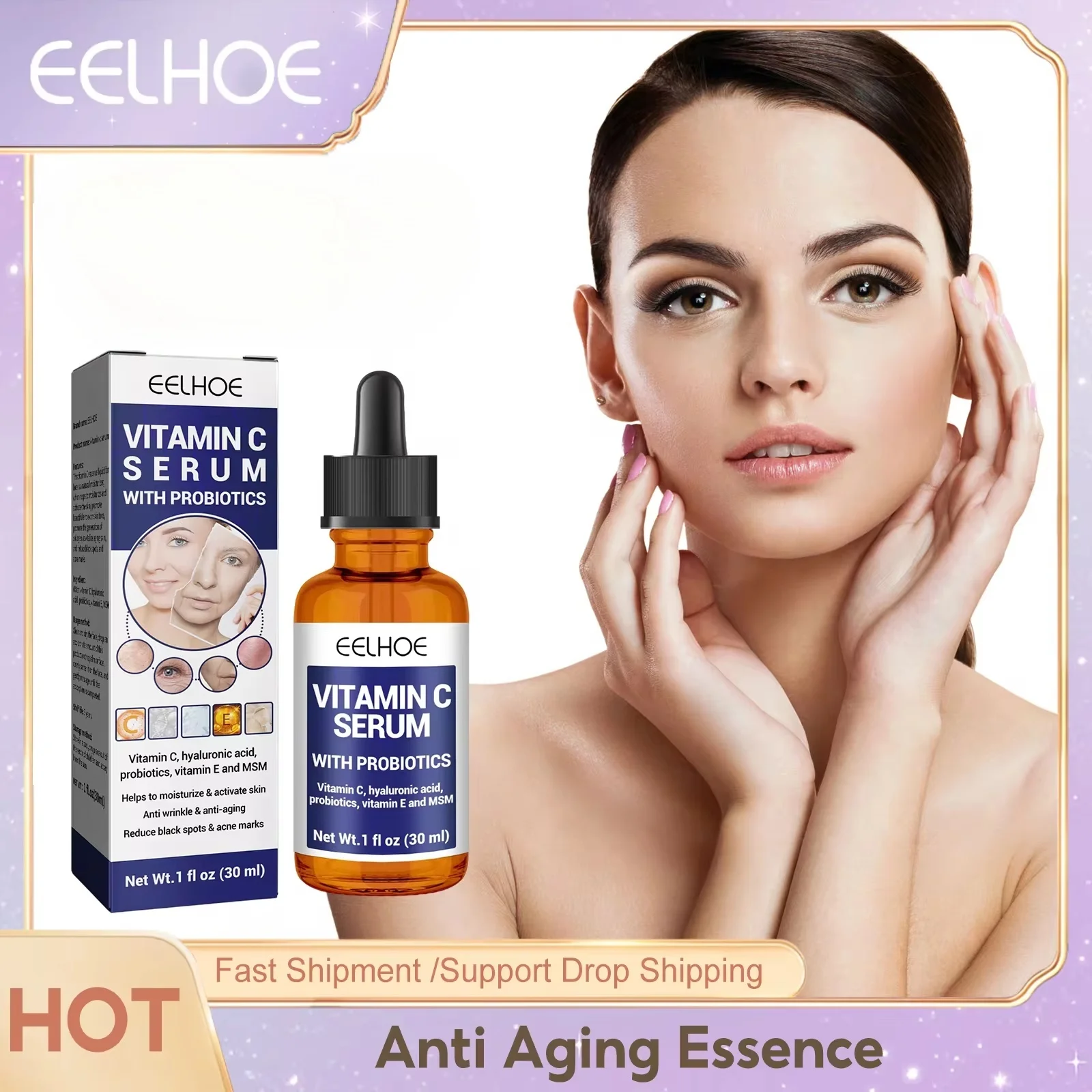 

Anti Wrinkle Face Serum Fade Fine Line Freckle Dark Spot Remover Lifting Firming Brighten Repair Skin Whitening VC Essence 30ml