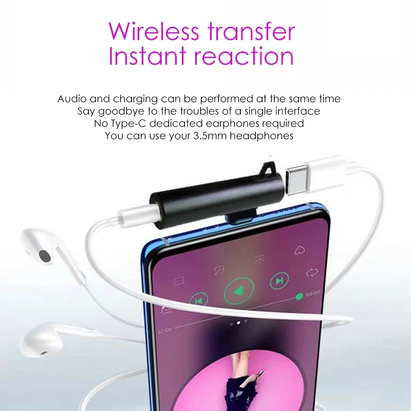 Type-C Audio Adapter Hook Call Music Charging 2-In-1 3.5Mm Round Hole Earphone Converter