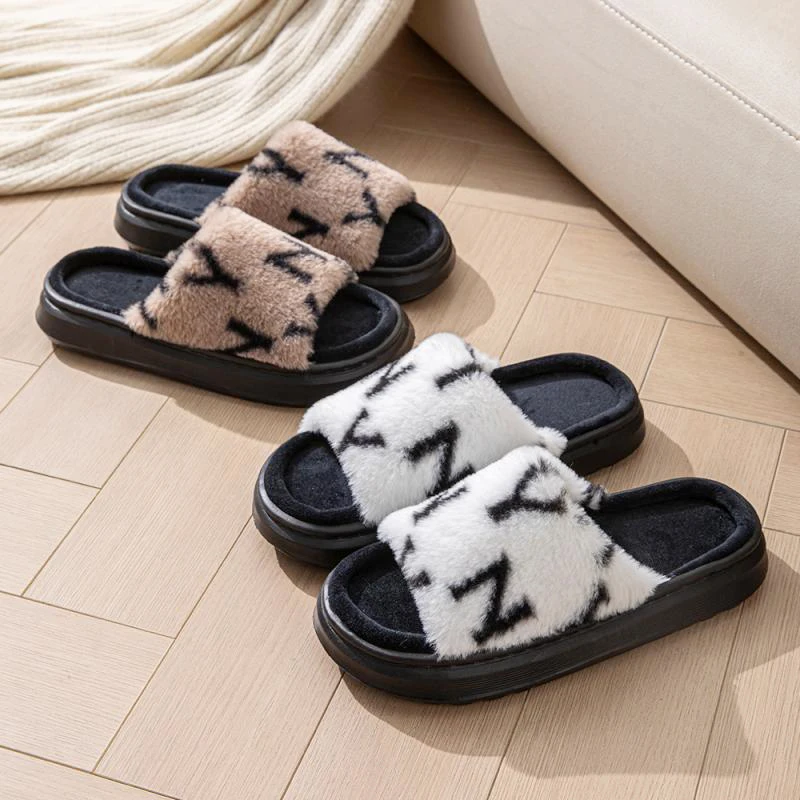 Fluffy Slippers Women Home Flat Luxury Designer Platform Shoes Ladies Casual Autumn Winter Footwear Indoor Fashion Thick Bottom