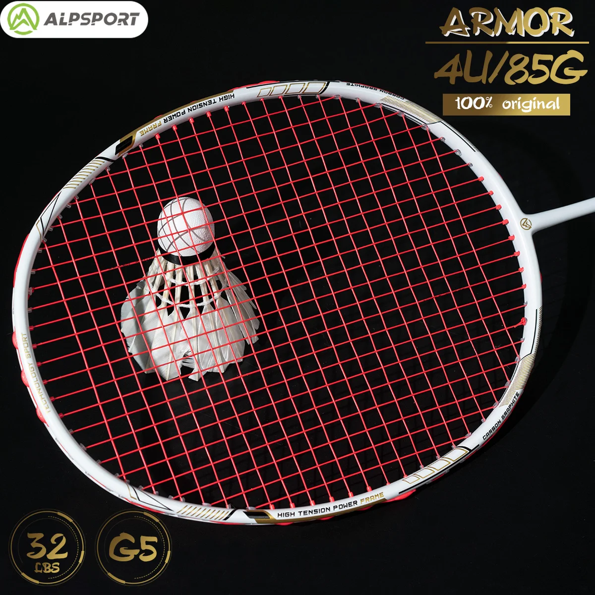 

Alpsport 4U Full carbon fiber badminton racket ARMOR 80G Up to 32 Lbs Original design Professional Amateur Intermediate & Senior