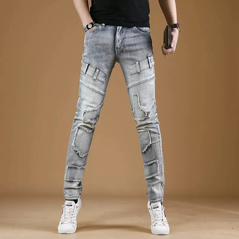 

Free Shipping New Motorcycle Pants Men's Fashion Brand Korean Slim Fit Feet Fashion Jeans Men Summer Versatile Elastic Pants