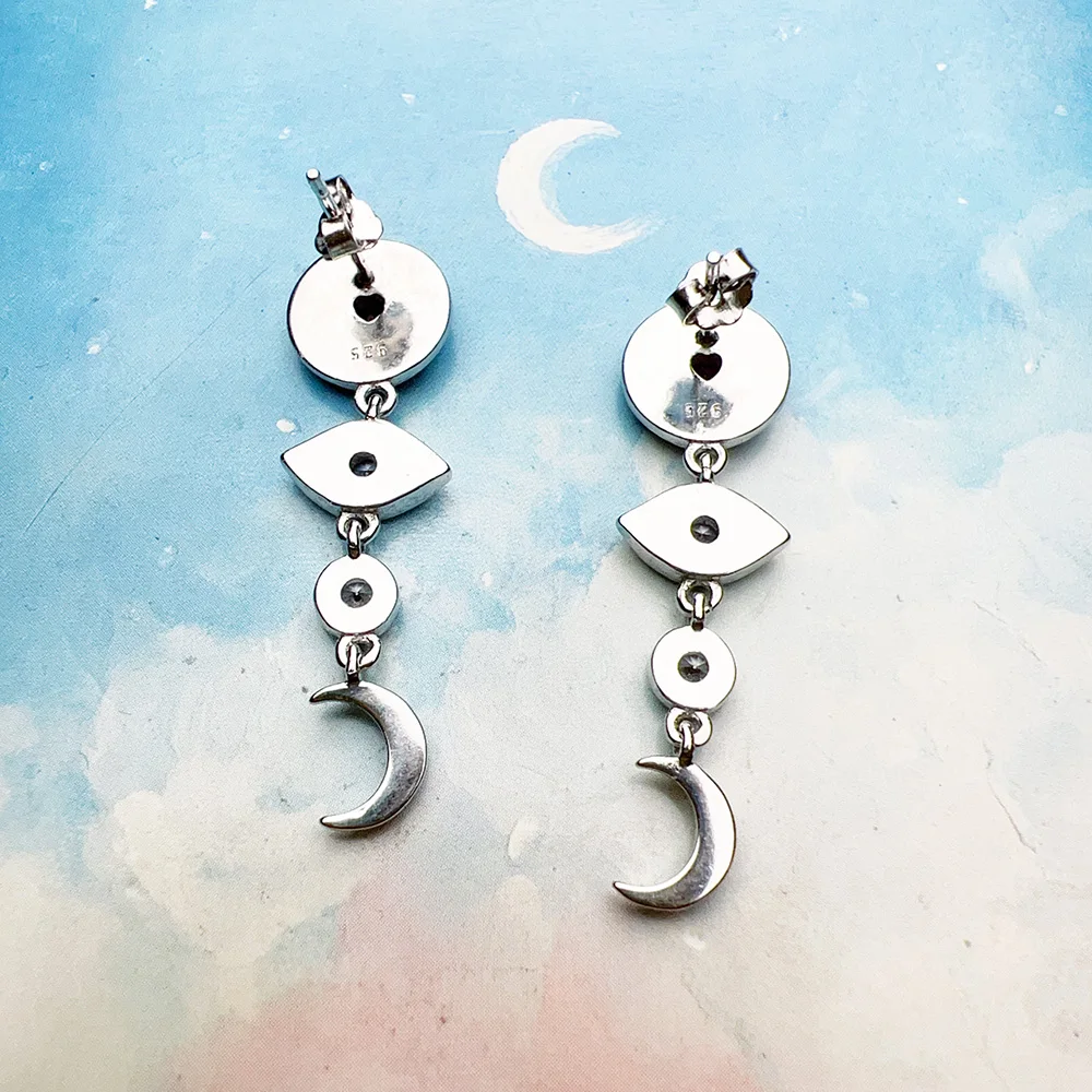 Eye Moon Sun Heart Lucky Earrings Talismans Jewelry For Women Bohemia Gift In Sterling Silver 925