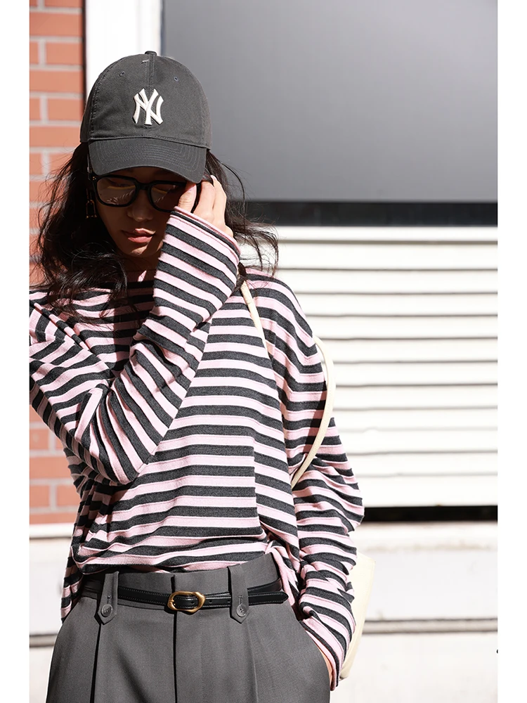 

FANNIU Early Spring Vintage Striped Silk Wool Blend Lazy Loose Knitted Long Sve T-irt Women's Street Sle Spring 2025