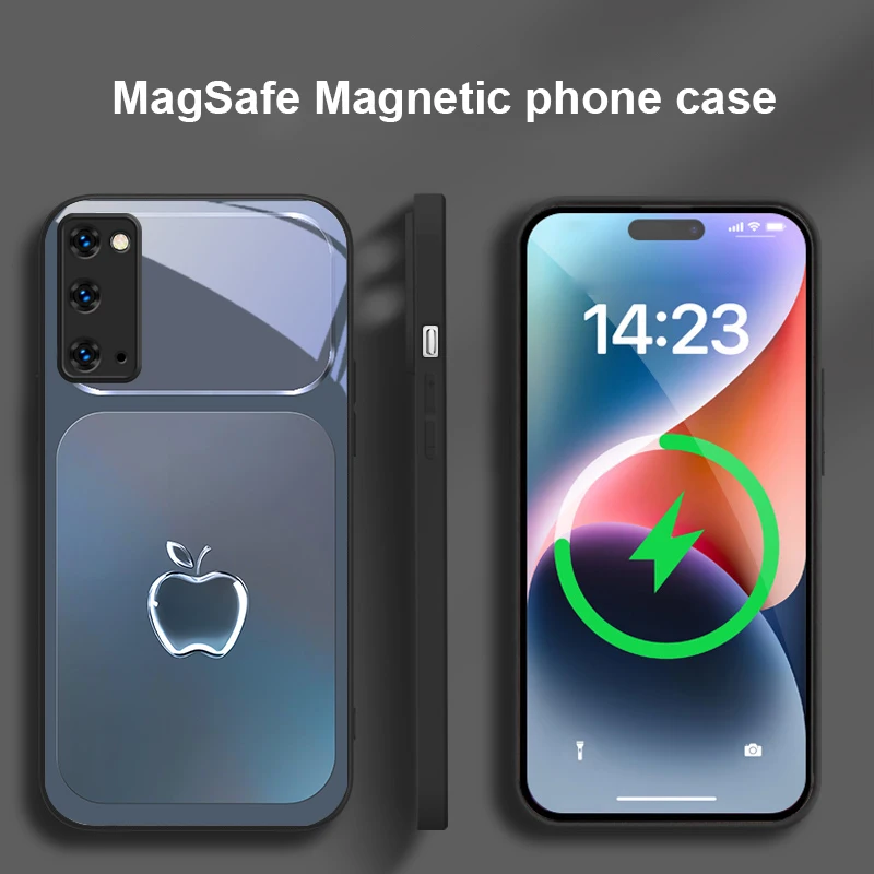 نسيج رمادي معدني لهاتف Magsafe Samsung S25 S25 Edge S25Ultra S8 9 10 20 S21 Pro 22 Plus S23 FE S24 Ultra Glass Phone Case #3