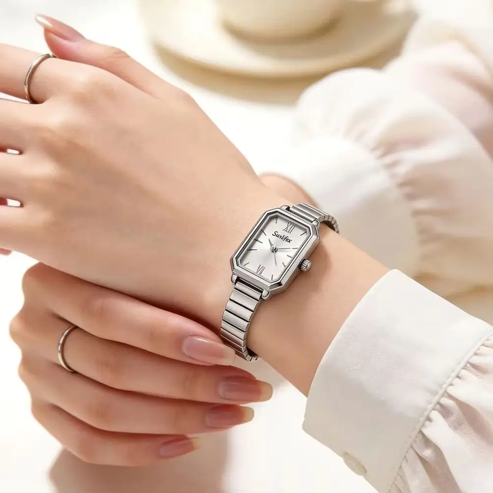 CILOA-Elegant Women Square Watch Roman Numeral Dial Stainless Steel Bamboo Strap Ladies Quartz Wristwatch-6498