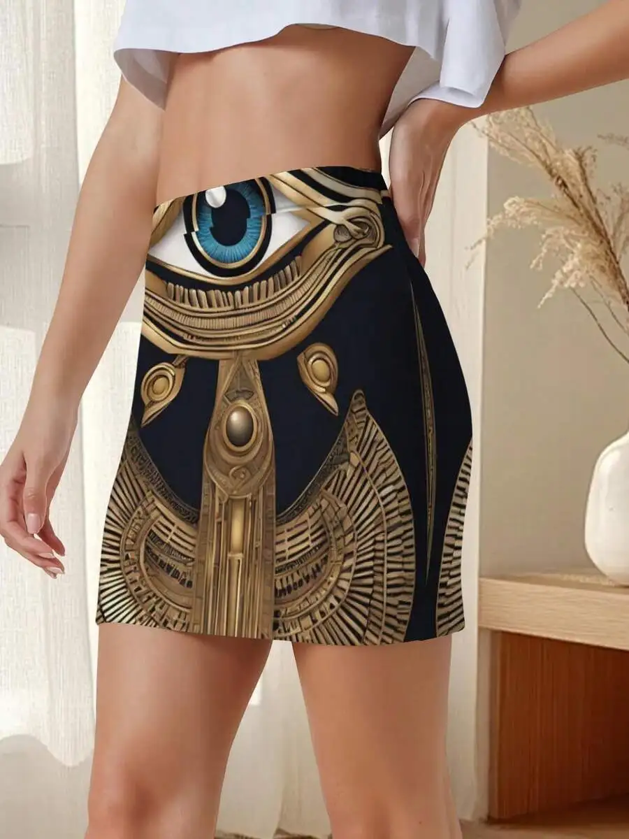 Women Summer Bodycon Mini Skirt Eye Of Horus Egyptian Graphic Print