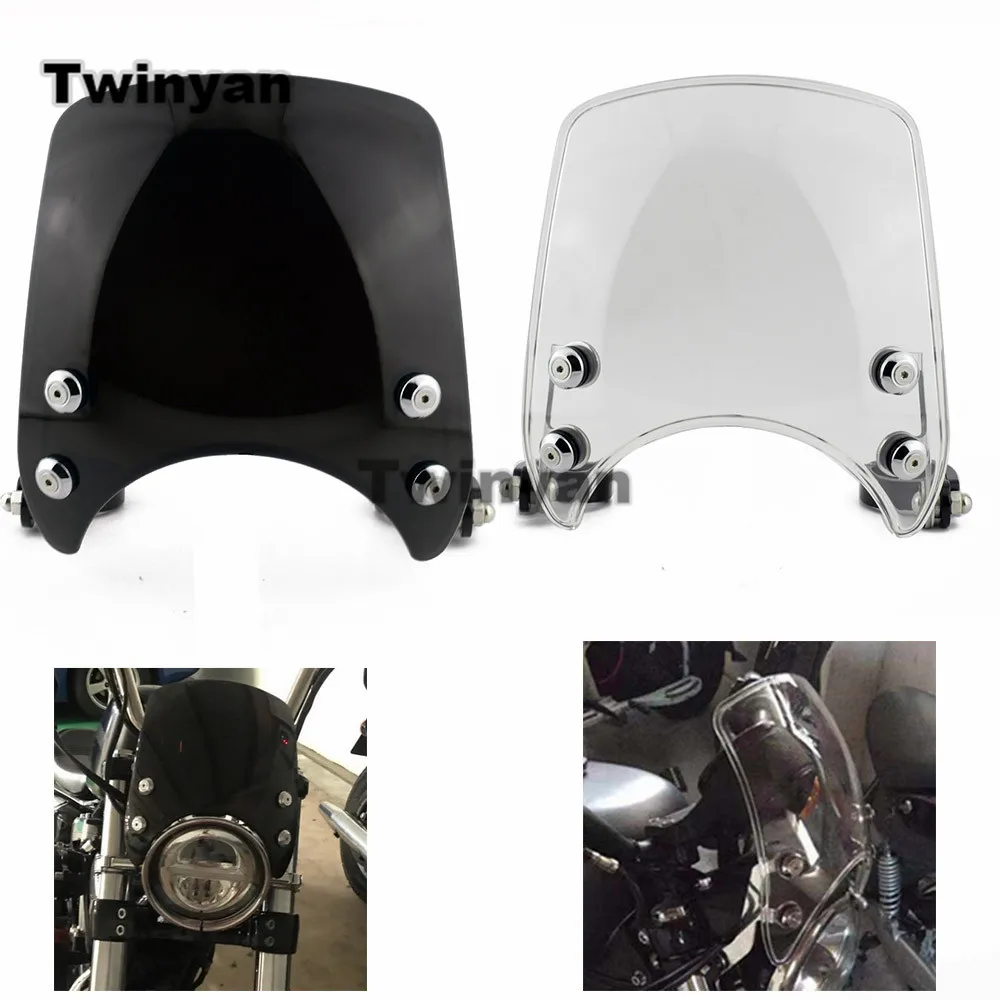 Motorcycle Adjustable Custom Compact Sport Wind Deflector Windshield Fits For 04-Up XL883 XL1200 Series Models