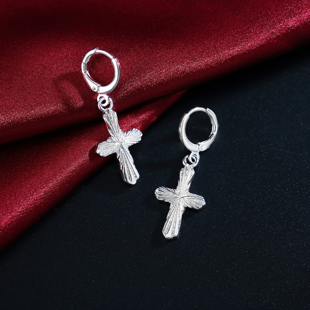 

Clearance Sales With Free Shipping 925 Sterling Silver Cross Drop Earrings Women Fine Birthday Party Jewelry Holiday Gifts