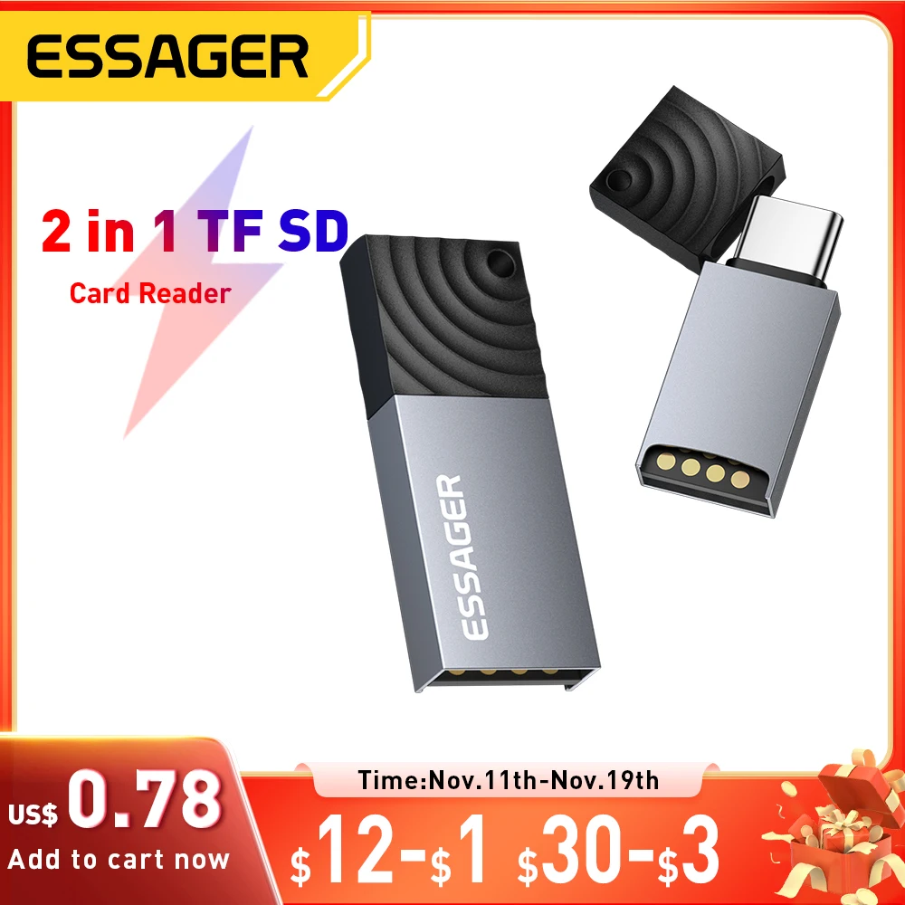 Essager 2 in 1 TF SD Card Reader USB 2.0 Memory Card Adapter Smart High Speed Cardreader Convertor for PC Laptop Accessories