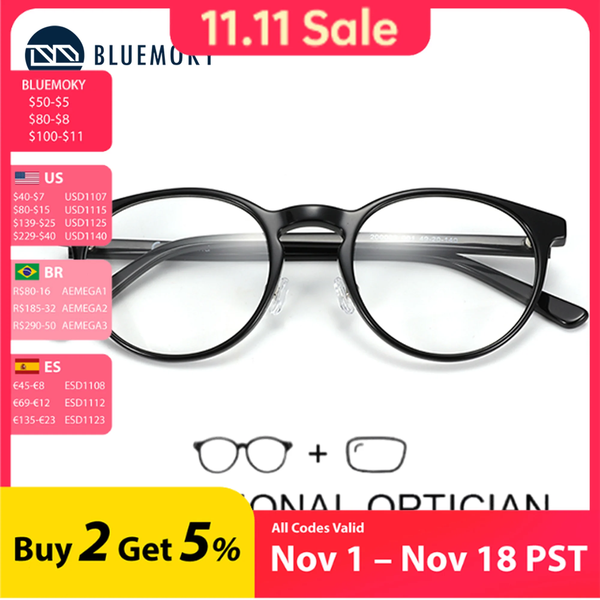 BLUEMOKY Modish Round Prescription Eyewear Handmade Acetate Progressive Optical Eyeglasses Myopia Glasses for Men Women