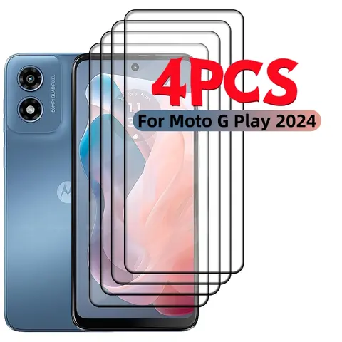 4 pçs capa completa de vidro para motorola moto g play 2024 vidro moto g play 2024 vidro protetor 9h protetor de tela moto g play 2024