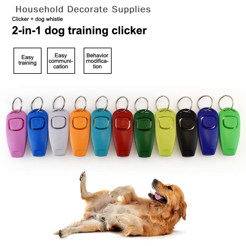 2 In 1 Dog Training Whistle Clicker Pet Dog Click Trainer Aid Adjustable Wrist Strap Pet Training Tools Pet Training Clicker