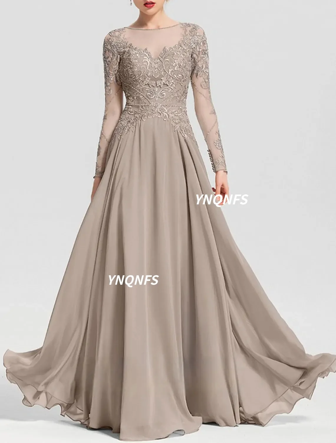 

Elegant Bridal Mother Dress Wedding Guests Evening Dress Champagne Chiffon Beads and Stickers Free Customization