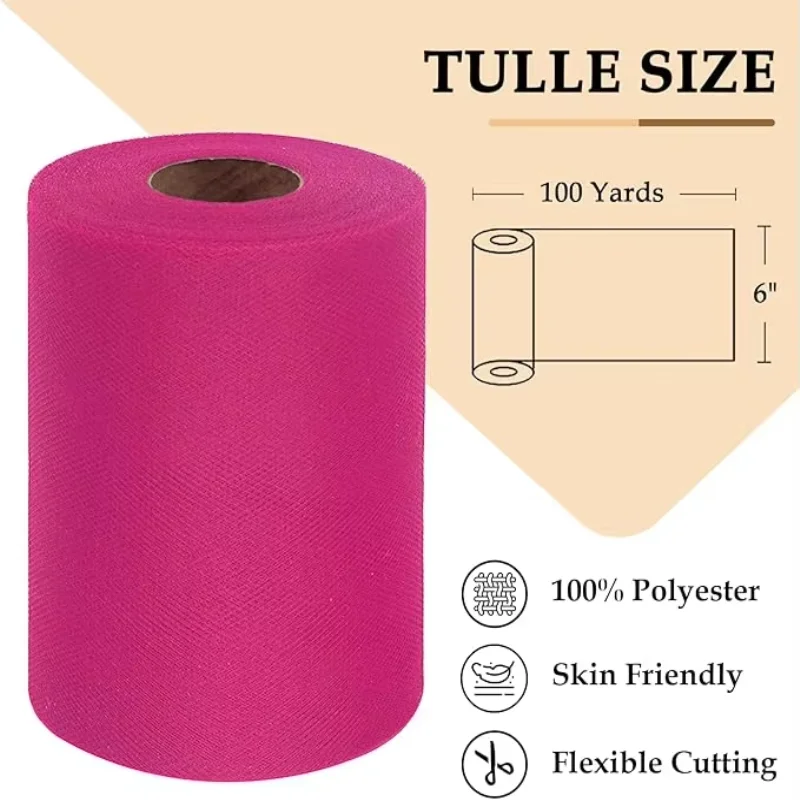 Tulle Rolls 6” by 100 Yards (15cm x 91,4m)Tulle Roll Spool Fabric for DIY Tutu Skirts Wedding Baby Shower Crafts Party Supplies