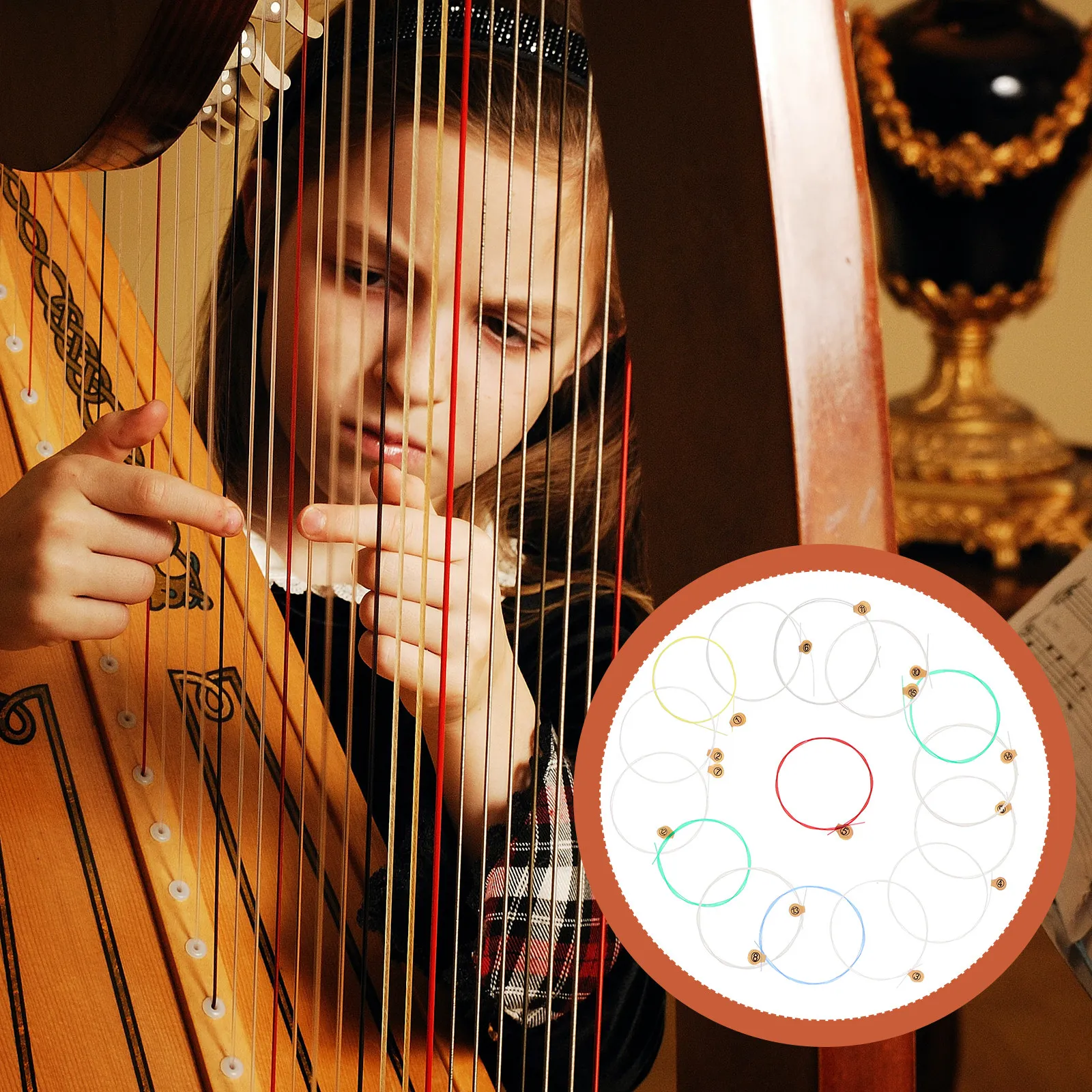 15Pcs Lyre String Set Replacement Harp Strings for Beginner Adult Professional Musicians Smooth Note Transition Bright Bass