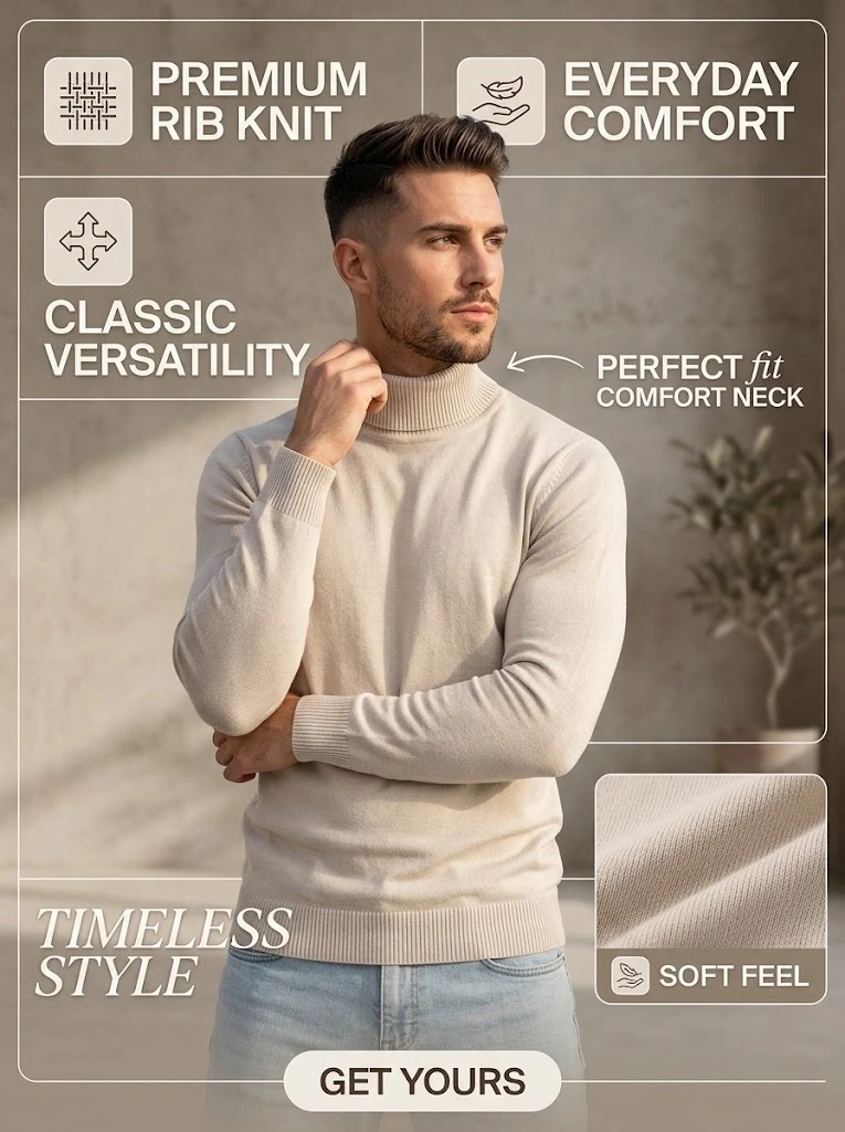 Neuer Warmer Gestrickter Rollkragenpullover Dicker Winterpullover für Herren Anti-Pilling Einfarbige Sweatshirts Mäntel Herbst-Streetwear – Detail 1