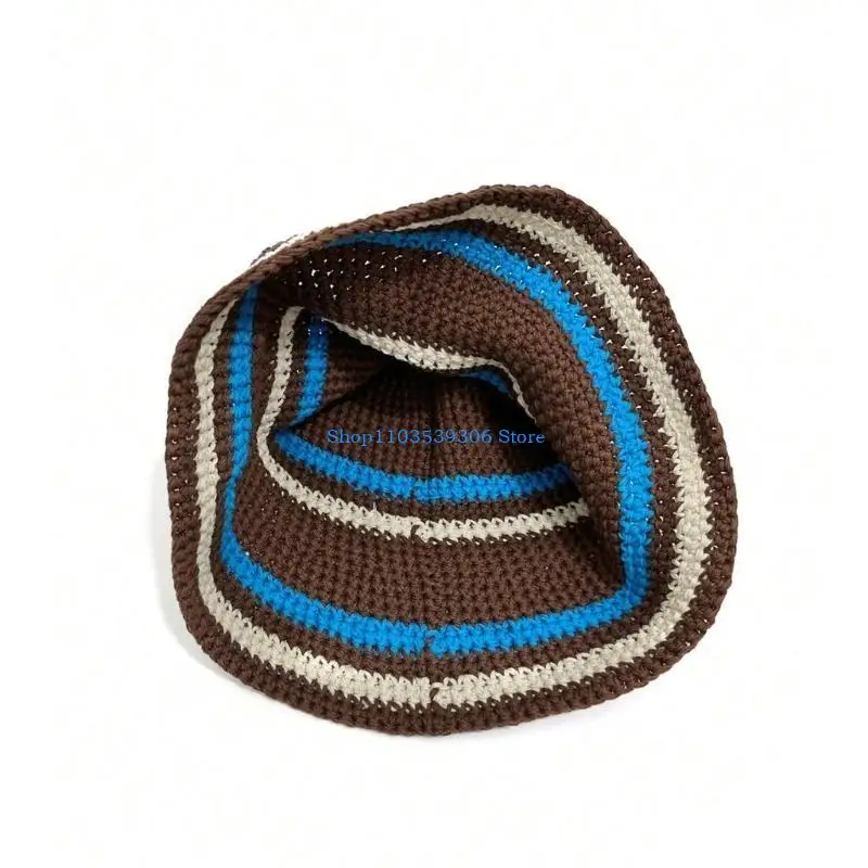

400A Knit Stripe Pattern Bucket Hat Keep Warm Fisherman Hat for Girls Skiing Cycling