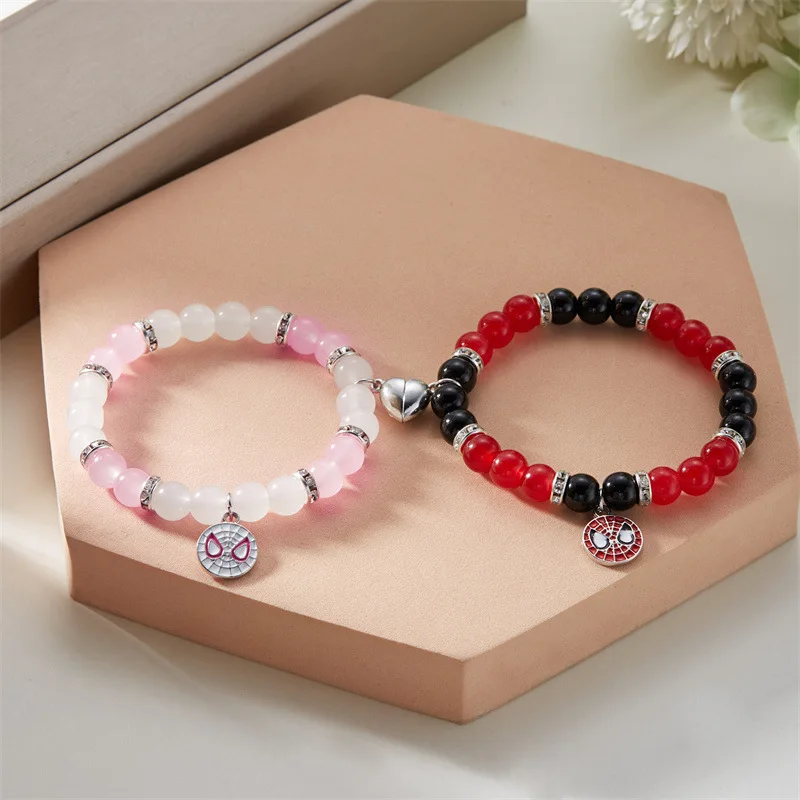 2PCS Marvel Spiderman Couple Bracelets Hand-Woven Anime Movie Figure Jewelry Accessory for Men Women