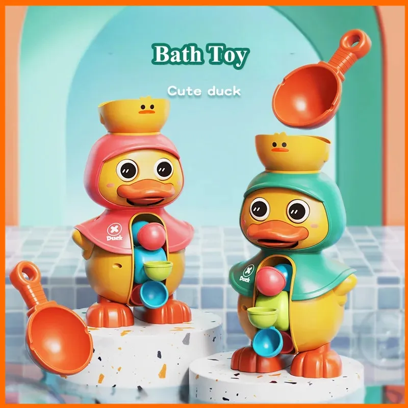 Kids Shower Bath Toys Cute Duck Bathtub Toys for Toddlers 1-4 Years Old with Rotating Water Wheels Bathroom Power Suction Water