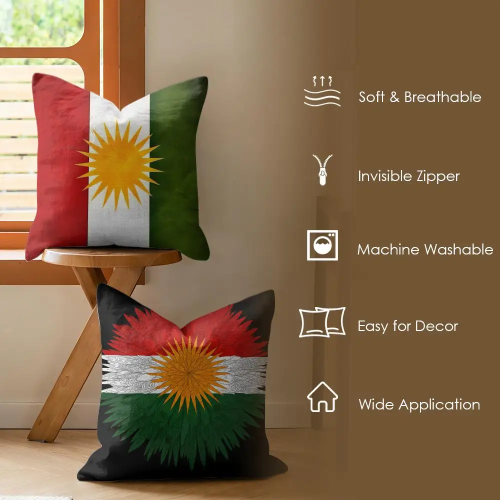 Kurdistan Flag Cushion Cover Soft Short Plush Pillow Cover Smooth Cozy Texture Aesthetic Cushion Case Home Decor