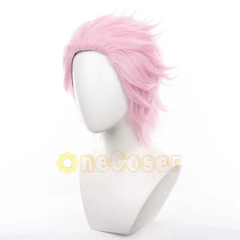 키루야 미츠키 코스프레 가발 애니메이션 윈드 브레이커 가발 핑크 짧은 머리 귀 클립 헤어핀 푸린 고등학교 섬유 헤어 + 가발 모자