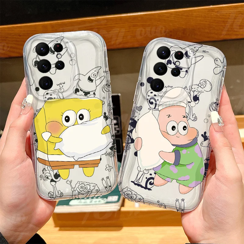 Fun SpongeBobs Pinch Butt Wave Case For Samsung Galaxy S24 Ultra S23 S22 Plus S21 S20 FE A25 A55 A35 A15 A05 A05S Silicone Cover