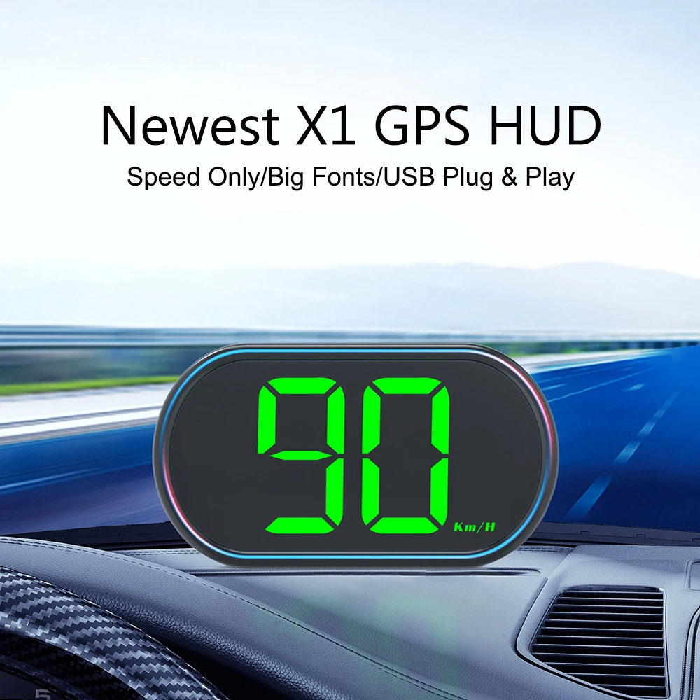 KMH MPH Speed Meter White Green Light Display Big Font Digital Speedometer X2 HUD Car Head Up Display GPS HUD USB Plug