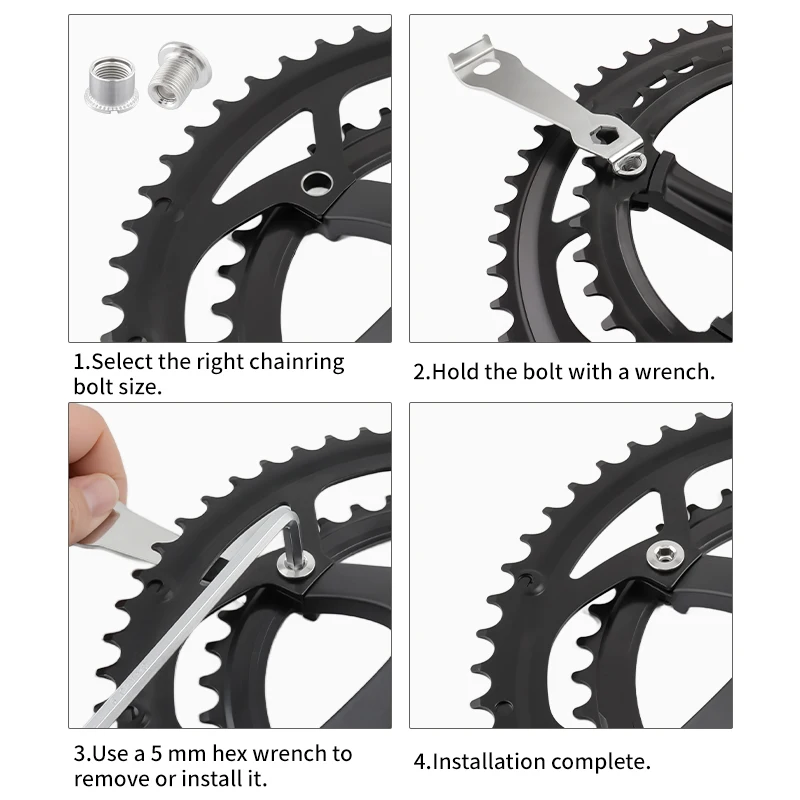 MUQZI 4/5 Pcs Bicycle Chainwheel Screws Single Double Three Disc Crank Screw MTB Road Bike Crankset Nut Chainring Bolts