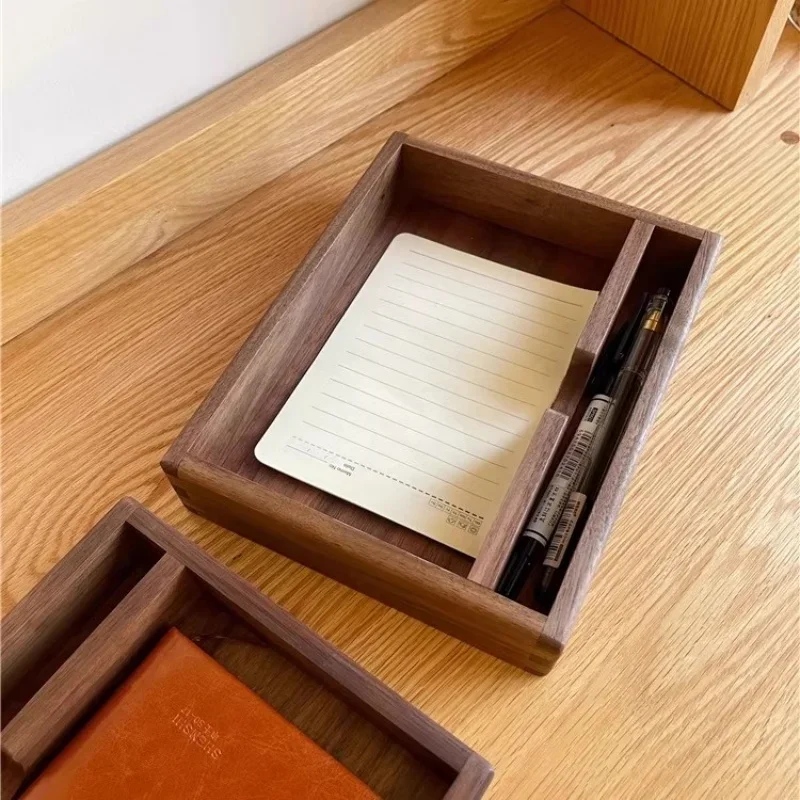 Solid Wood All-in-One Desktop Organizer with Pen Holder And Business Notepad Container for Office And Meeting Supplies