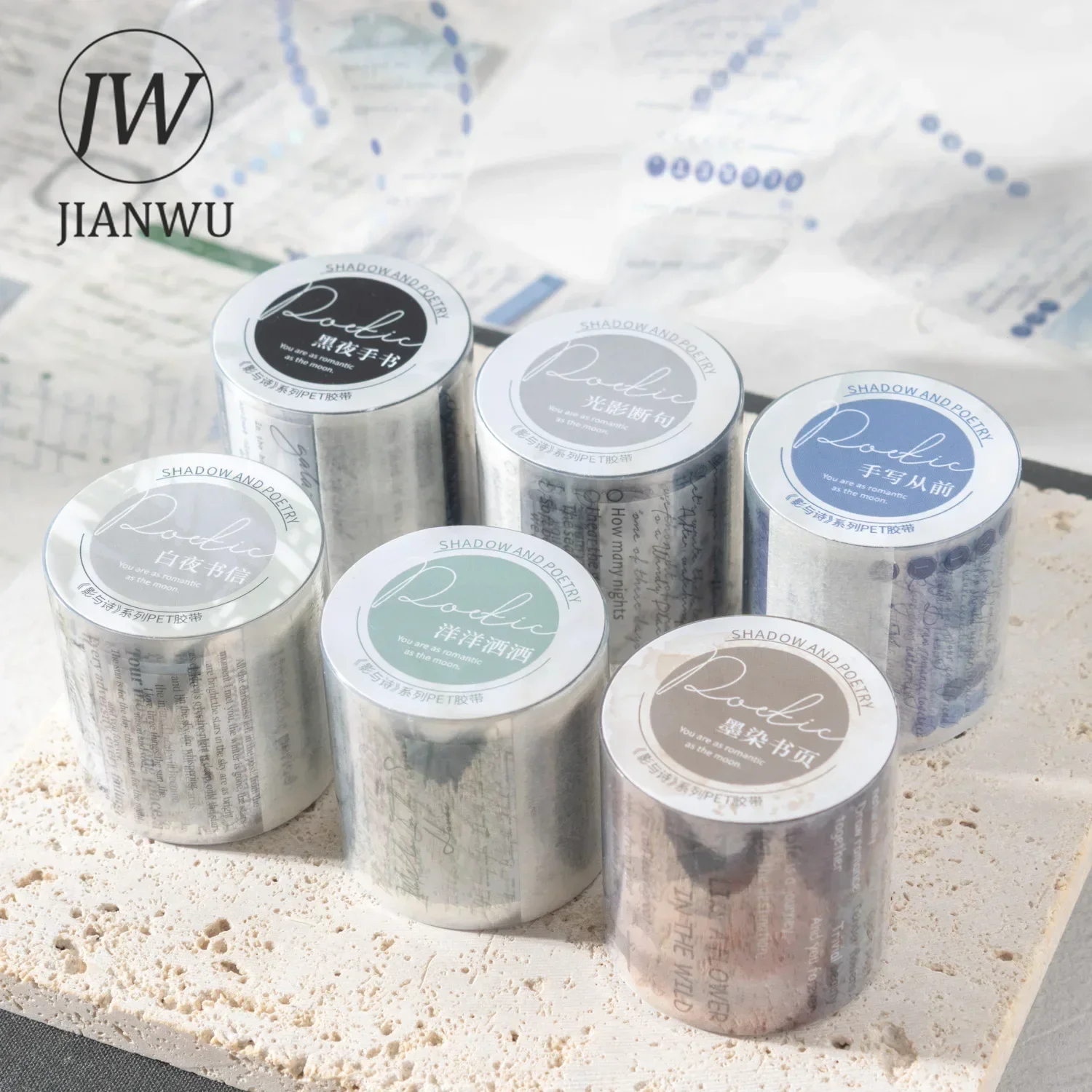 JIANWU 40mm*200cm Shadow and Poetry Series Vintage English Text Material Collage PET Tape Creative DIY Journal Stationery